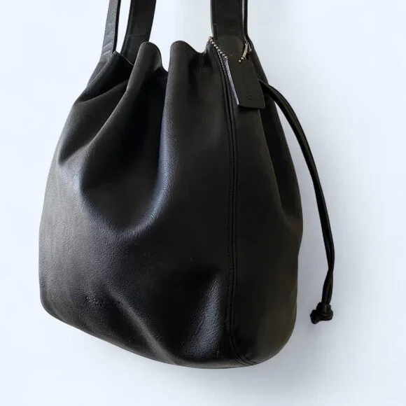 Vintage Coach Lexington Drawstring No. 4180 Black Leather Made in Italy - Picture 2 of 10